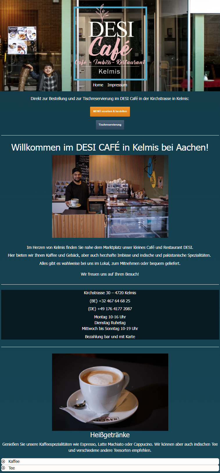 Website des DESI CAFÉ in Kelmis