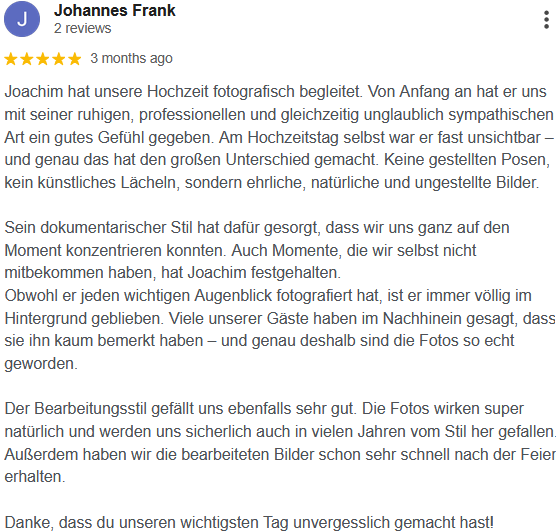 Bewertung 5 Sterne Google